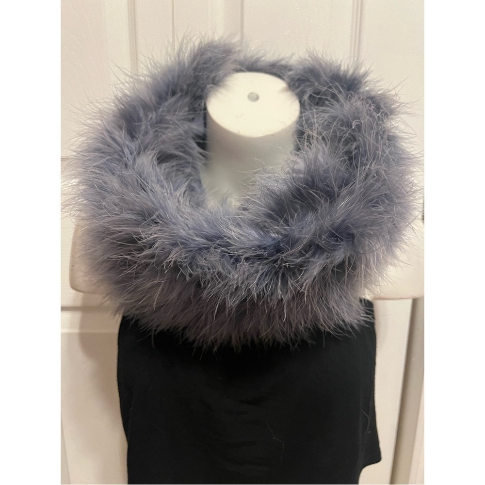 Topshop Boutique Pebble Blue Grey Genuine Feather Neck Warmer Scarf One Size